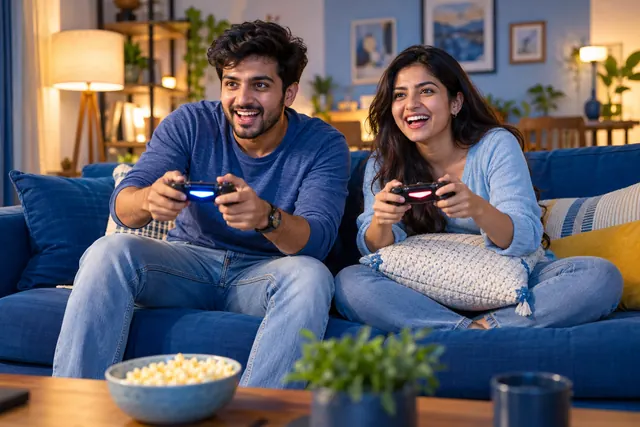 कंसोल गेम खेलते दो वयस्क दोस्त
