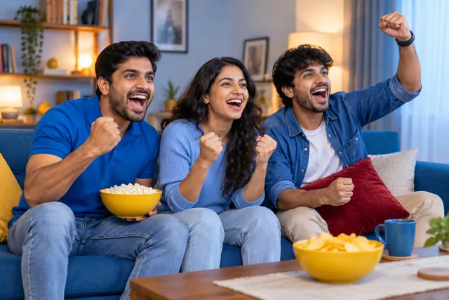साथ में खेल का मैच देखते दोस्त